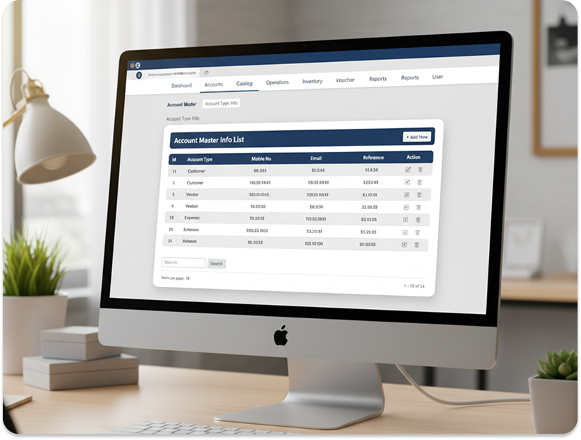 Jewellery Software Accounts Master Info List Interface